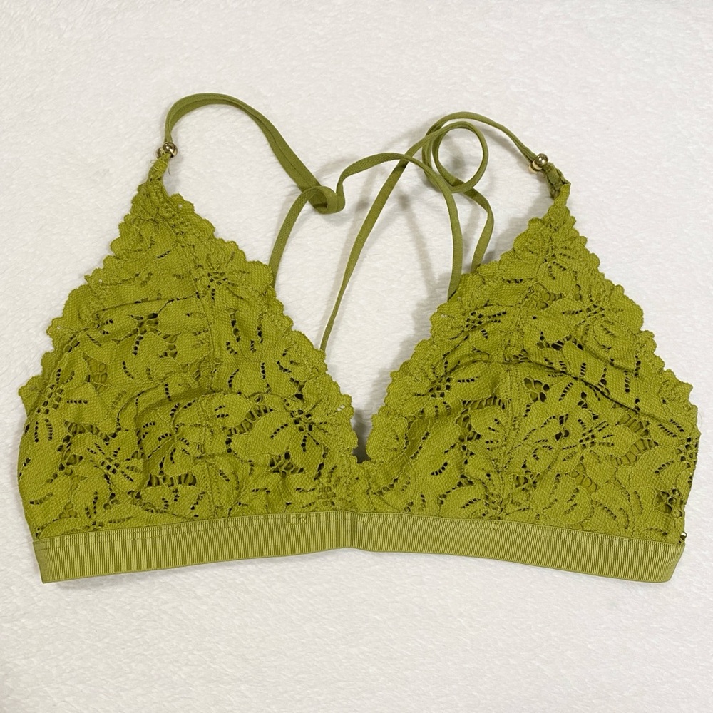 Aerie American Eagle Olive Green Palm Lace Strappy Bralette